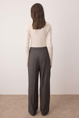 Gri Wide Leg/Genis Paca Yuksek Bel Dokuma Pantolon TWOAW26PL00036