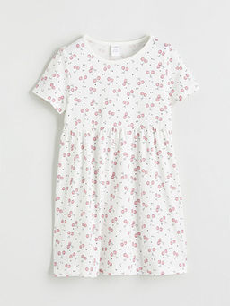 Bisiklet Yaka ?i?ekli K?z ?ocuk Elbise