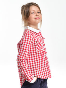 Рубашка в клетку для девочки блузка нарядная детская одежда UD 4903 красная клетка - Mini maxi фото 2