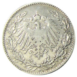 Монета 1/2 марки 1906 года D Германия