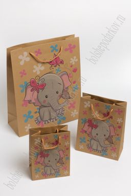 Пакет крафтовый с рисунком "Слоник" 15*20*7 см (12 шт) SF-7170, №2