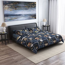 Постельное белье, комплект 1,5 спальный "Тусовка", 4 предмета: пододеяльник 145х215см на кнопках, простыня 150х220см, 2 наволочки 70х70см с клапаном-запахом, перкаль 115г/м2, хлопок 100%, упаковка "классическая" ПВХ 32х41см, "Домашняя мода" (Россия)