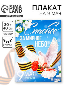 Цена за 10 шт. Плакат на 9 мая «Спасибо за мирное время», 30×40 см
