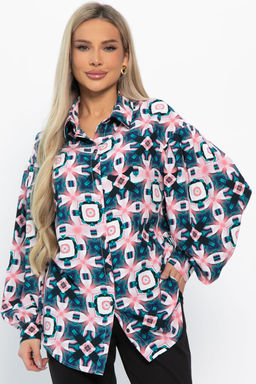 Блуза хлопковая Танец линий (зеленая) Б14857-14М