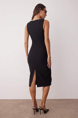 Siyah Aksesuar Detayl? Midi Dokuma Elbise TWOAW26EL00076