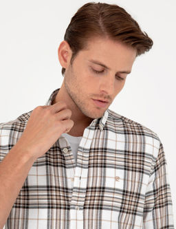 Kahverengi Ekose Slim Fit Uzun Kollu G_mlek