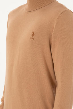 Erkek Slim Fit Bal_k__ Yaka Camel Melanj Basic Kazak - U.s. polo assn фото 7