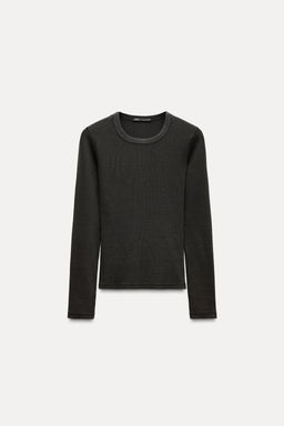 LONG SLEEVE WASHED EFFECT RIBBED T-SHIRT - Zara фото 11
