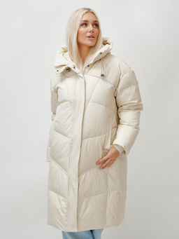 Пальто летучая мышь женское с капюшоном зимнее бежевого цвета 9616B - Mtforce фото 7