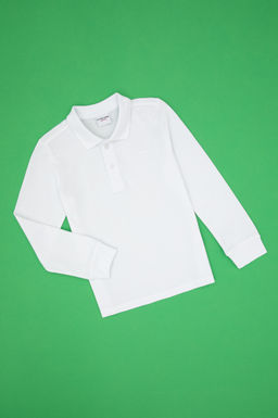 Erkek _ocuk Beyaz Basic Polo Yaka Sweatshirt Sepette S_rpriz _ndirim