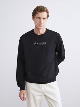 Bisiklet Yaka Bask?l? Erkek Sweatshirt