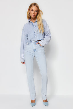 TRENDYOLMILLA Ac?k Mavi More Sustainable Yuksek Bel Flare Jeans TWOAW23JE00657  фото 7