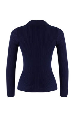 Wardrobe Essentials Lacivert Fitted/Vucuda Oturan Merserize Gorunumlu Triko H?rka TWOAW26HI00113