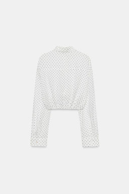 CAMISA GASA CROP CORD?N AJUSTABLE LUNARES / Negro / Blanco
