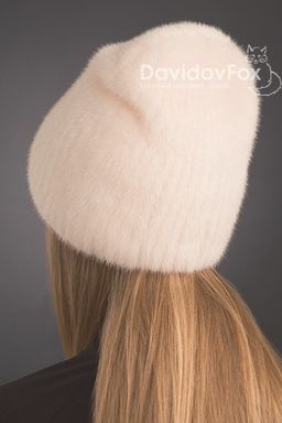 Шапка Бини норка орнамент розовый жемчуг