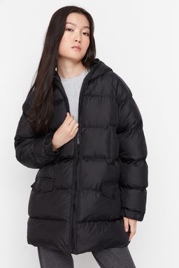 TRENDYOLMILLA Siyah Kapusonlu Su Itici Sisme Mont TWOAW23MO00249  фото 3