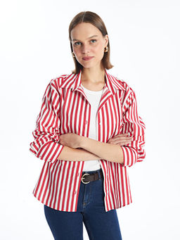 ?izgili Uzun Kollu Oversize Poplin Kad?n G?mlek
