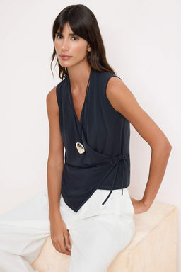 Antrasit Fitted/Vucuda Oturan Kruvaze Baglama Detayl? Modall? Orme Bluz TWOSS26BZ00375