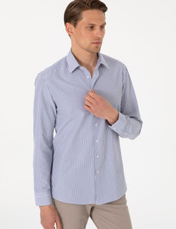 Mavi Slim Fit _izgili Uzun Kollu G_mlek