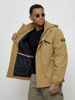 Куртка спортивная мужская весенняя с капюшоном бежевого цвета 88021B