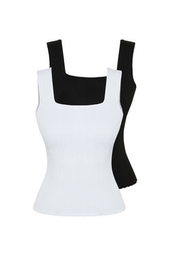 Siyah-Ekru Basic Ikili Paket Top Ince Bluz TWOSS24BZ00623