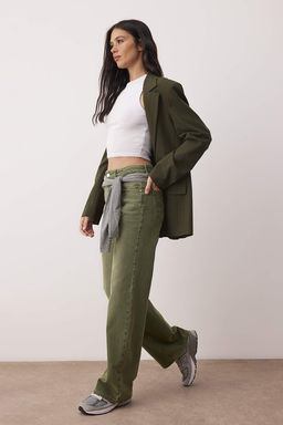 Ac?k Haki Yuksek Bel Vintage Y?kama Wide Leg Jeans TWOAW26JE00110