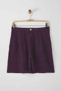 TRENDYOLMILLA Vizon %100 Keten Pileli Yuksek Bel Sort TWOSS24SR00093 фото 5