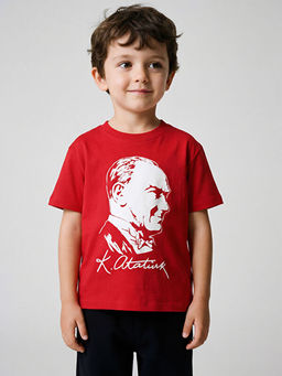 Bisiklet Yaka Atat?rk Bask?l? Erkek ?ocuk Ti??rt