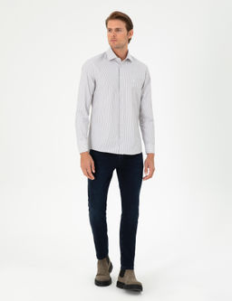 Kahverengi _izgili Slim Fit Uzun Kollu G_mlek