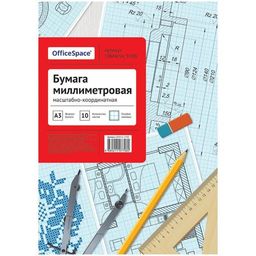Бумага масшт.-коорд. А3 10л. в папке (10БМг3п_9708, "OfficeSpace") голубая