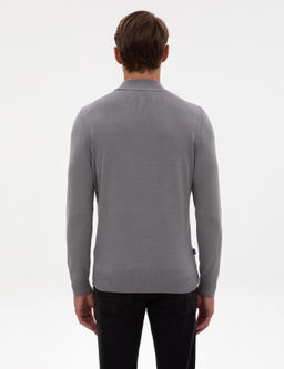 Gri Slim Fit Yar_m Bal_k__ Yaka Triko Kazak