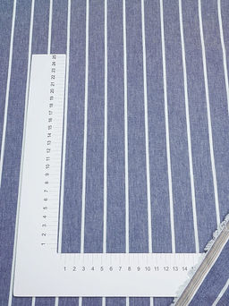 Вареный (стираный) хлопок "Белая полоска (3мм)на джинсово-синем меланже", ш.2.5м, хл-100%,110гр/м.кв