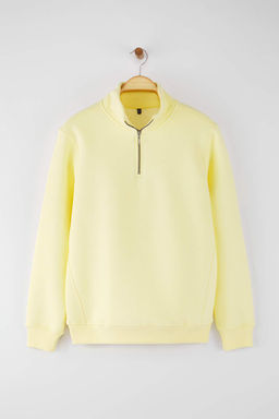 Sar? Regular/Normal Kesim Dik Yaka Fermuarl? Pamuklu Basic Ici Polarl? Sweatshirt TMNAW24SW00041