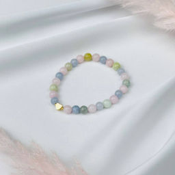 Браслет детский из Кварца микс и Берилла со вставкой Сердце - Радуга самоцветов фото 2