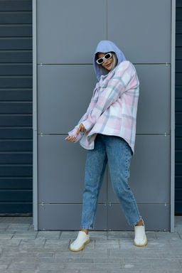 Рубашка женская в клетку с капюшоном РЖКК-01