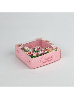 Цена за 5 шт. Коробка для конфет «Нежные тюльпаны», 10.5 х 10.5 х 3.5 см