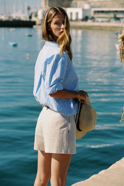 STRIPED CULOTTES WITH BELT - Zara фото 20