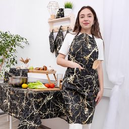 Фартук 70*90 с карманом и регулируемой бретелью, рогожка, 100% хлопок, Мрамор