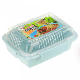 Ланч-бокс для продуктов пластмассовый Фреш 20,5х15,5см h8,5см, 2 отделения 0,9л, с ложкой 13см, крышка прозрачная, с клипсами, с уплотнителем, цвета в ассортименте: персиковый, зеленый, голубой (Китай) - Домашняя Мода фото 3