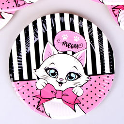 УЦЕНКА Набор бумажной посуды c масками «Кошечка», 6 тарелок, 6 стаканов, 6 масок