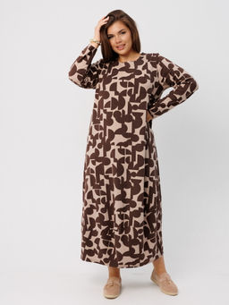 Платье женское П-201 (джерси набивная) Бежевые полусферы