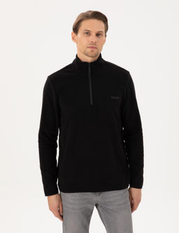 Siyah Regular Fit Yar_m Fermuarl_ Polar Sweatshirt