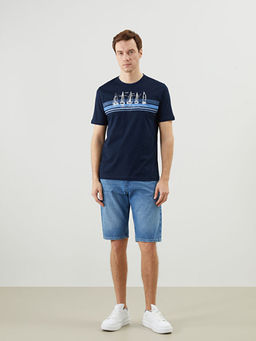 Bisiklet Yaka K?sa Kollu Bask?l? Penye Erkek Ti??rt