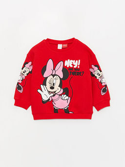 Bisiklet Yaka Uzun Kollu Minnie Mouse Bask?l? K?z Bebek Sweatshirt