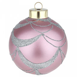 Елочная игрушка шар стеклянная д9,5см, розовый металлик, ручная художественная роспись, подарочная упаковка (Россия)