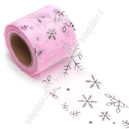 Фатин Снежинки 5,5 см*15 ярд (SF-5813) розовый/серебро №26 - Больше подарков фото 2