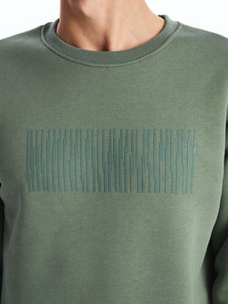 Bisiklet Yaka Bask?l? Erkek Kal?n Sweatshirt