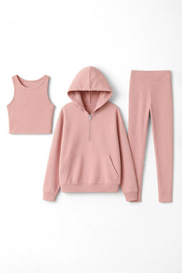 Gul Kurusu 3lu Oversize/Genis Kal?p Kapusonlu Taytl? Orme Alt - Ust Tak?m TWOAW26AU00151