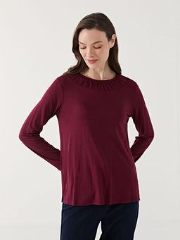 Bisiklet Yaka D?z Uzun Kollu Kad?n Bluz