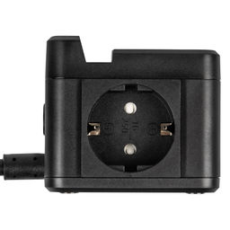 S-GCD2-1,5SBUH BLACK Удлинитель серии Standard, с/з, шнур 1,5м, 2 гнезда, 3 USB, 16А, держатель для телефона. Черный. ТМ Uniel